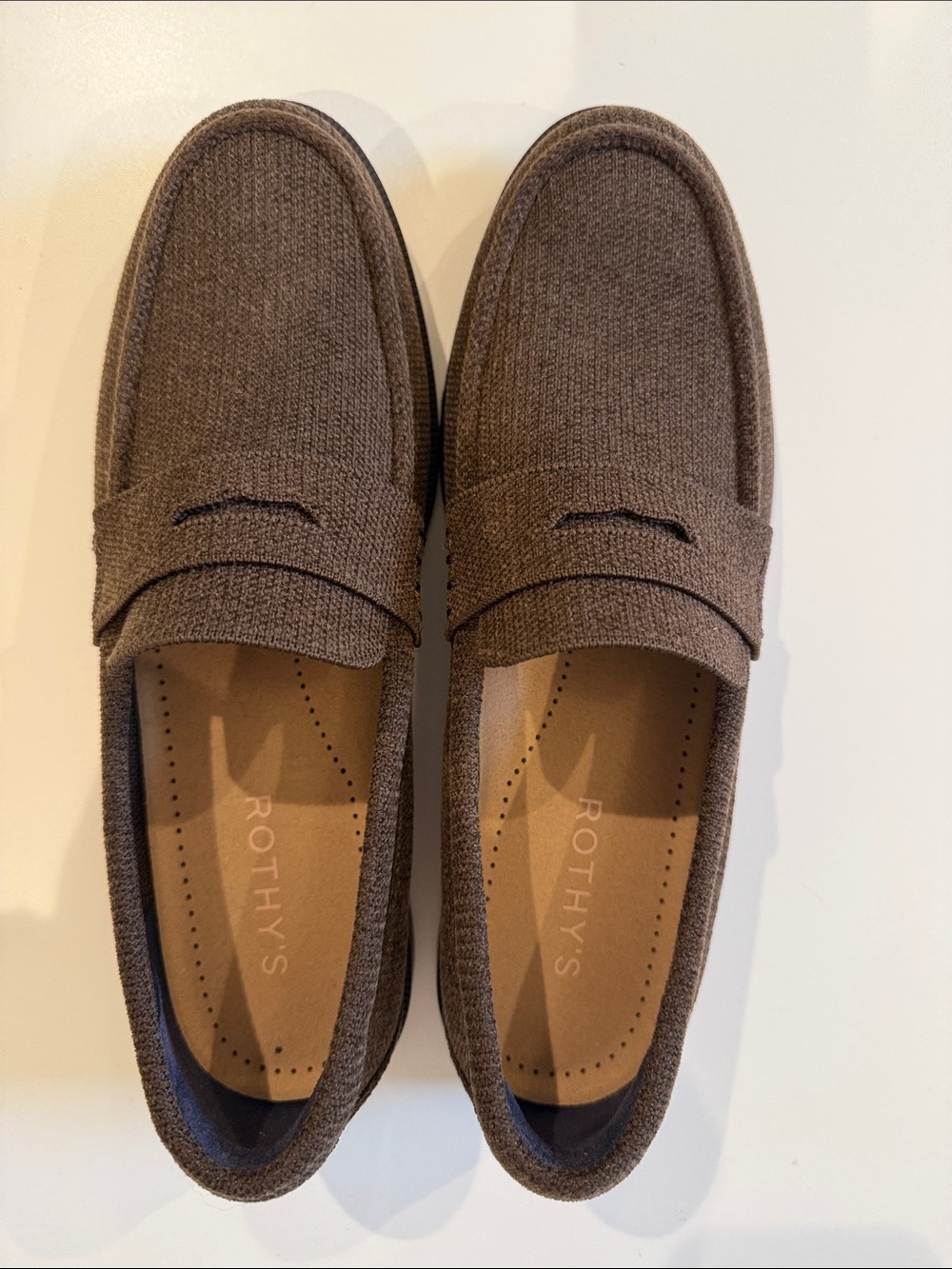 Rothy's Brown Knit Penny Loafers for women, size 9, New!
